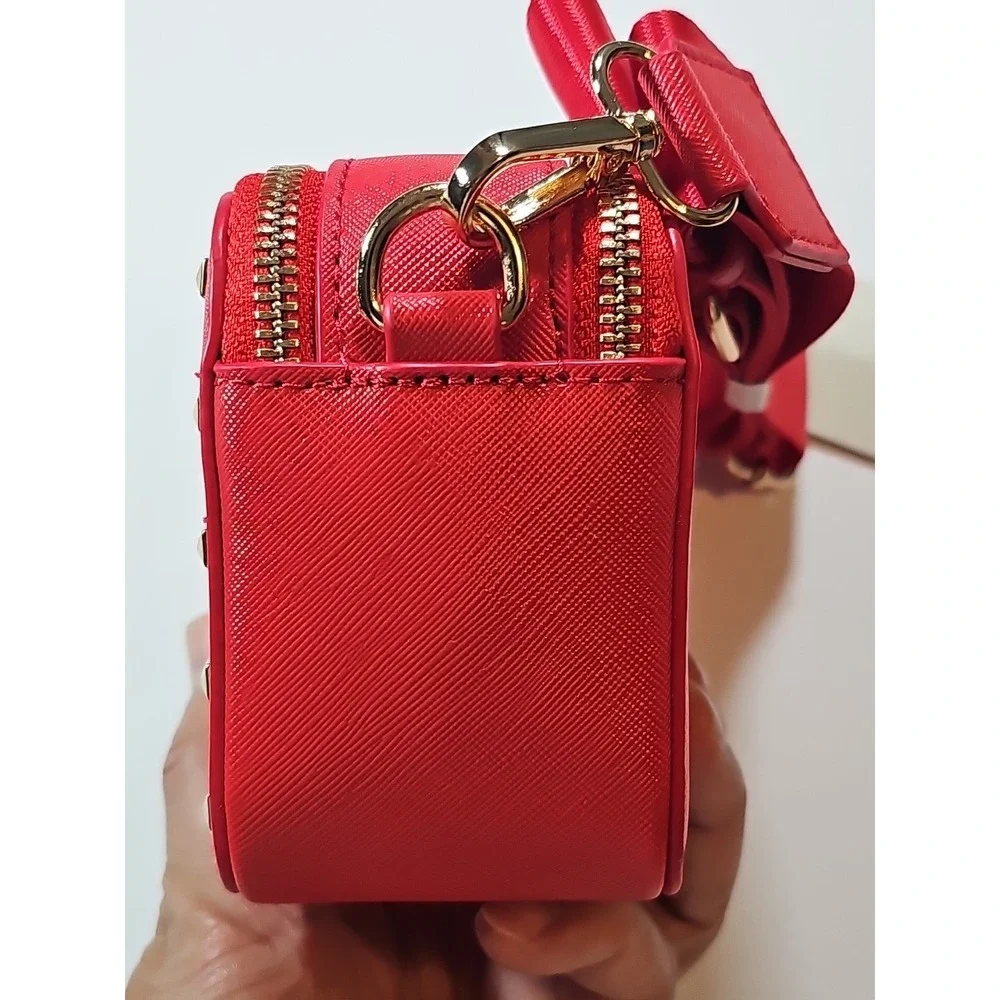 NWT VALENTINO ORLANDI ITALY RED Studded CROSSBODY BAG With Gold Accent Hardware‎